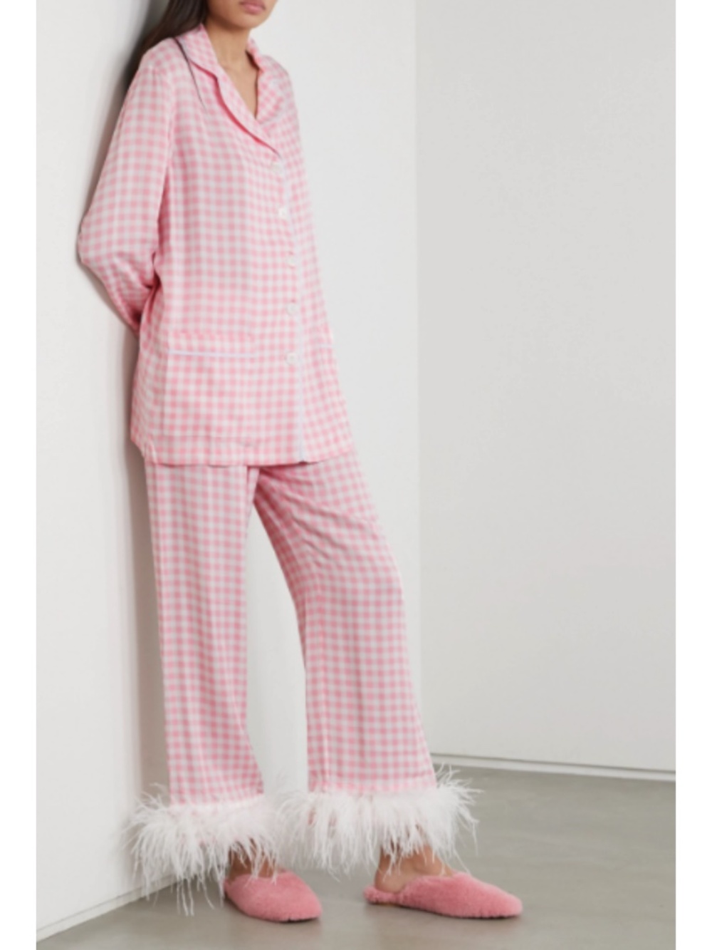 NEW Sleeper Party Pajama Set with Feathers Pink Vichy Medium